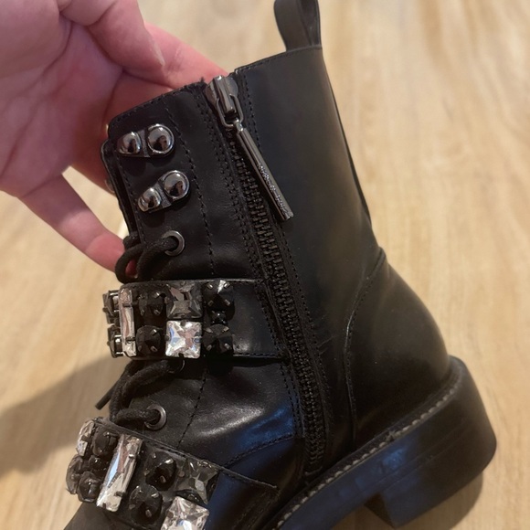 Zara Jeweled Black Lace Up Combat Boots - Picture 4 of 8